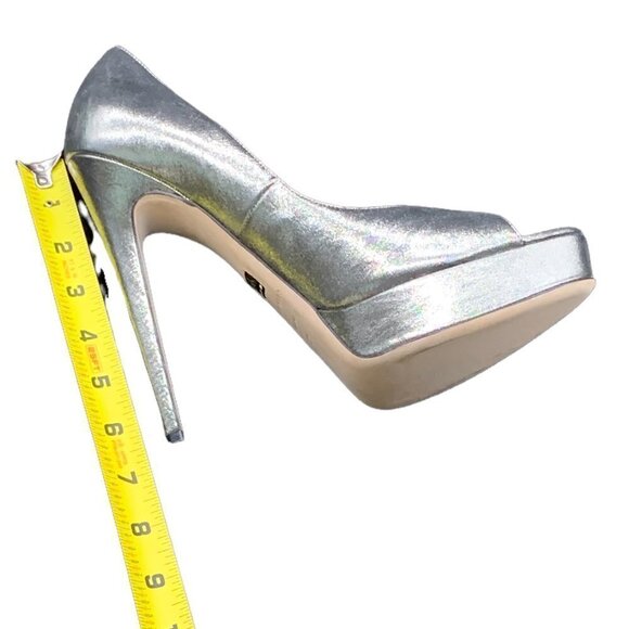 BRIAN Atwood Madison Avenue Gold Platform Peep Toe Heels Size 10.5 - Picture 10 of 10